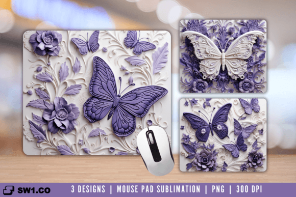 3D Butterfly Ceramic Mouse Pad Sublimation Design
