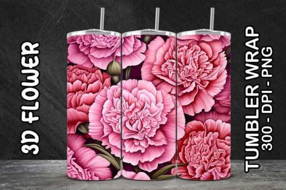 3D Carnations Flower Tumbler 2: Elevating Sublimation Projects with Realistic Floral Depth