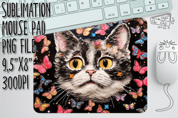 3D Feline with Flowers Pad: Elevating Sublimation Projects with High-Resolution Digital Art