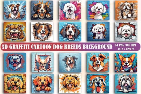 3D Graffiti Cartoon Dog Background: Elevating Digital and Print Design