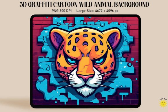 3D Graffiti Cartoon Jaguar: Bold Digital Art
