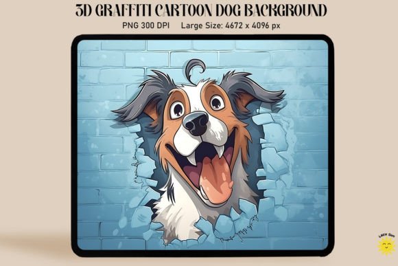 3D Graffiti Happy Collie Dog Digital Asset