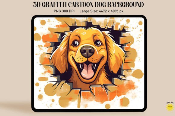 3D Graffiti Happy Golden Retriever Dog Design