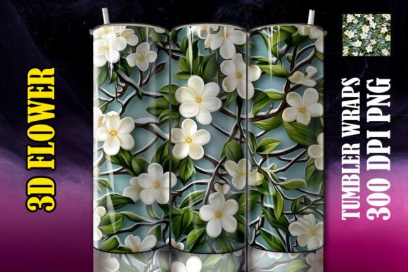 3D Jasmine Flower Tumbler: Elevating Drinkware Design with Digital Sublimation Assets