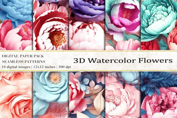 3D Watercolor Flowers Digital Papers Guide