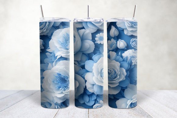 3D White Blue Floral Tumbler Wrap Design Guide