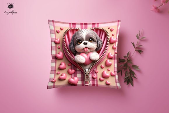 3D Zipper Dog Valentine Pillow PNG 2 Design Guide