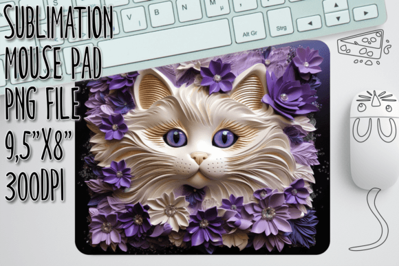 Playful 3D Cat Mouse Pad Art: A Digital Sublimation Resource for Custom Creators